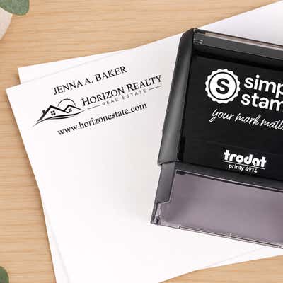 Custom Text Above and Below Rectangle Logo Stamp - alternate view