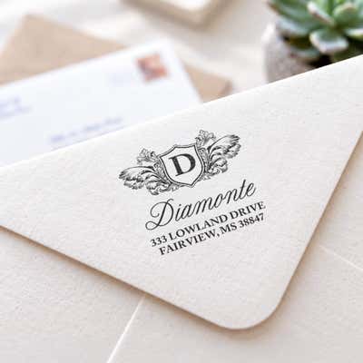 Winged Crest Monogram Return Address Stamp - alternate view