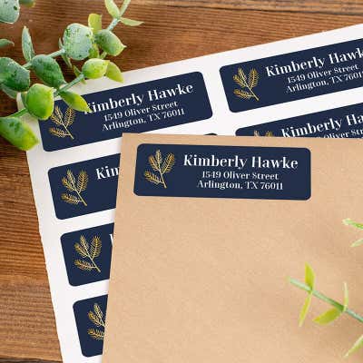 Navy Blue with Gold Leaf Custom Address Labels [Sheet of 30 Labels] - alternate view