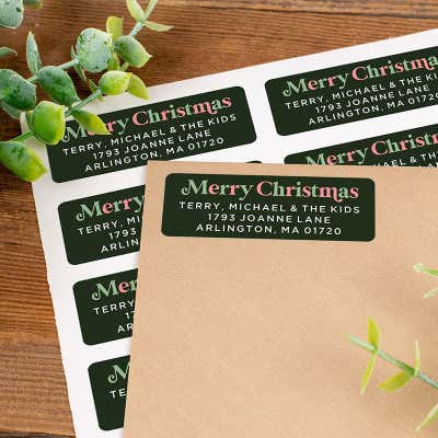 Merry Christmas with Alternate Colors Christmas Custom Address Labels [Sheet of 30 Labels] - alternate view