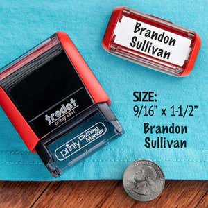 Example showing the size of the Marker 2 Line Clothing Stamp using the 4911 Trodat Printy Stamp Body