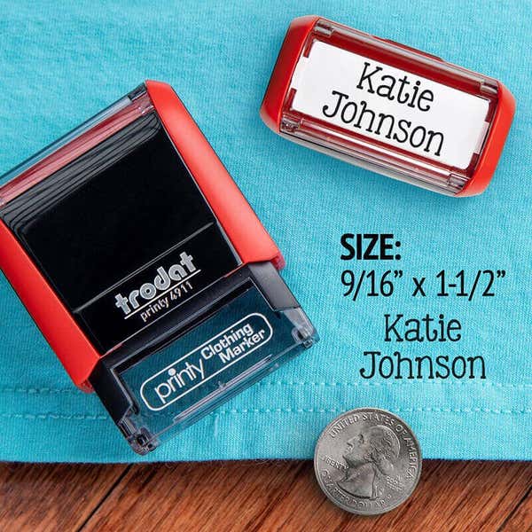 Example showing the size of the School 2 Line Clothing Stamp using the 4911 Trodat Printy Stamp Body