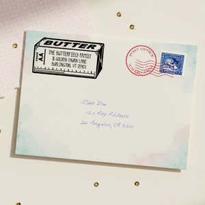 Stick of Butter Return Address Stamp – stamped impression lifestyle photo