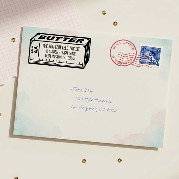 Stick of Butter Return Address Stamp – stamped impression lifestyle photo
