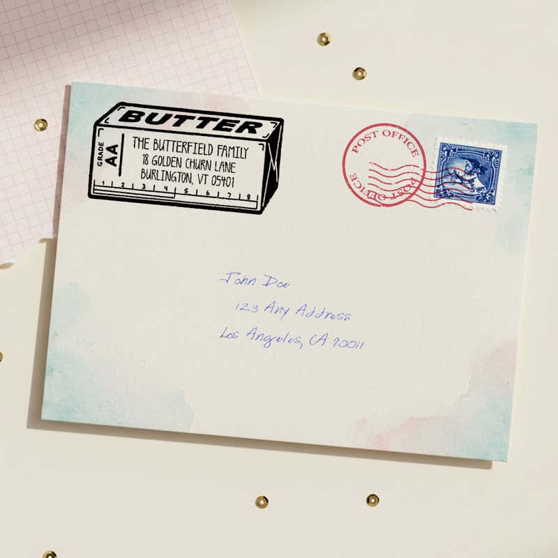 Stick of Butter Return Address Stamp – stamped impression lifestyle photo