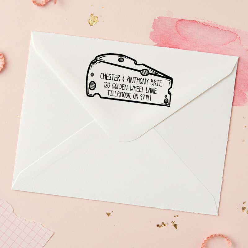 Cheese Wedge Return Address Stamp – stamped impression lifestyle photo