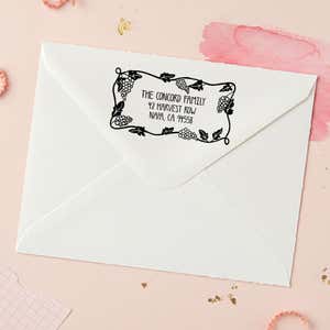 Grapevine Return Address Stamp – stamped impression lifestyle photo