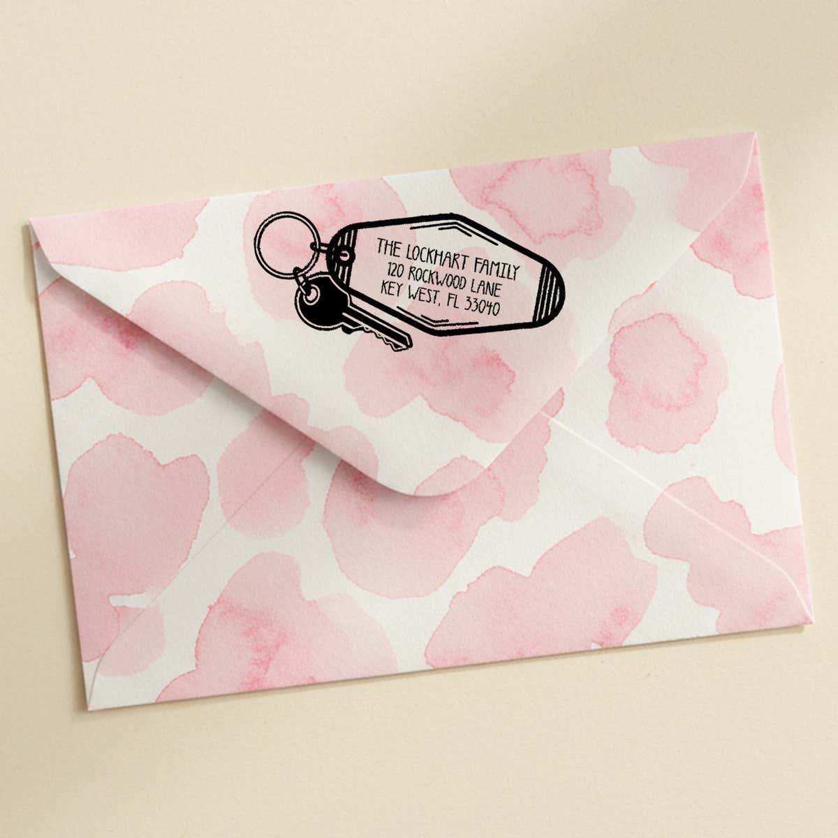 House Key Return Address Stamp – stamped impression lifestyle photo