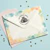 Round Moth Return Address Stamp – stamped impression lifestyle photo