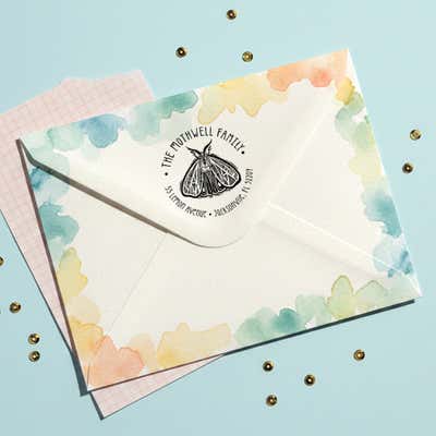 Round Moth Return Address Stamp - alternate view