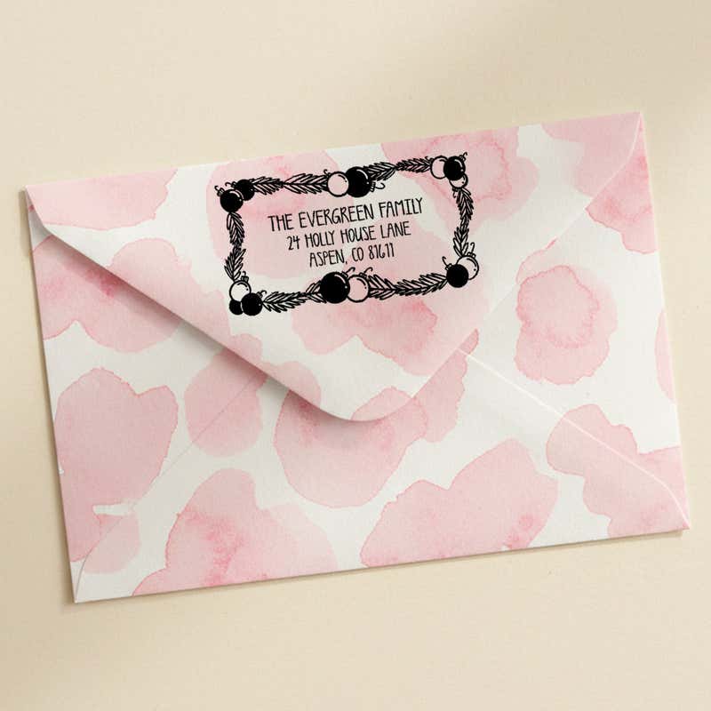 Ornament Garland Return Address Stamp – stamped impression lifestyle photo