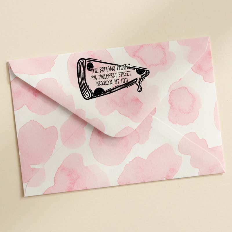 Pizza Slice Return Address Stamp – stamped impression lifestyle photo