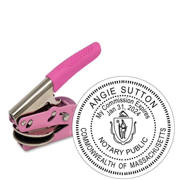 Massachusetts Notary Round Pink Seal Embosser