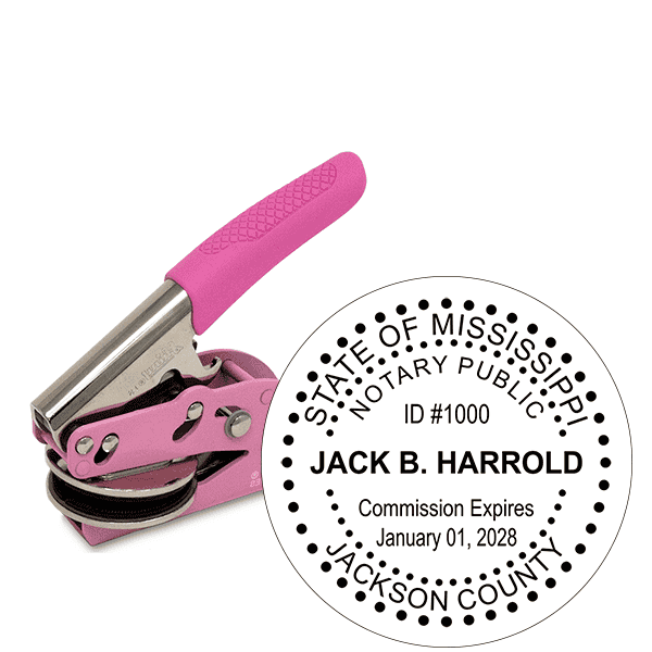 Mississippi Notary Pink Seal Embosser - Round