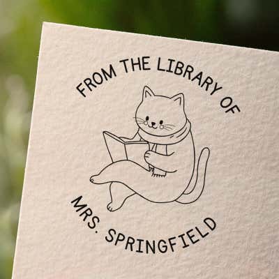 Cute Cat Custom Book Stamp - alternate view