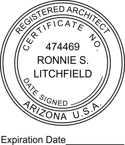 State of Arizona Architect with Expiration Seal - alternate view