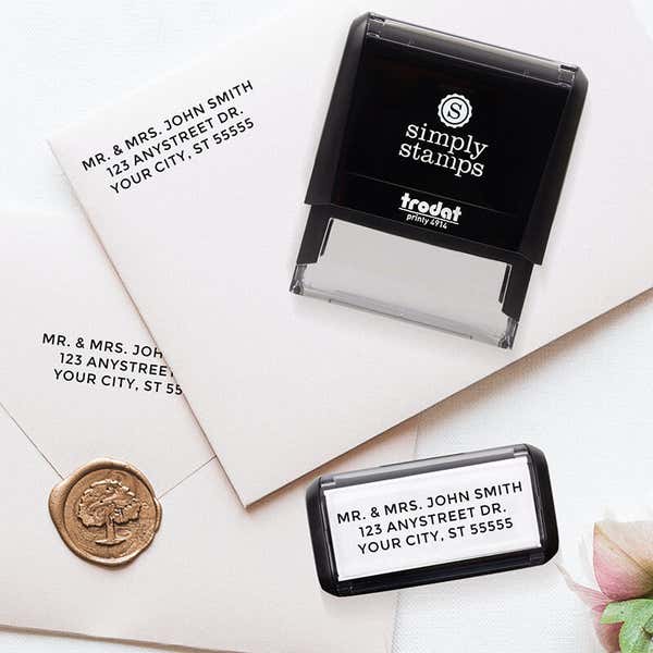 An example of the Bold Custom 3 Line Stamp impression on envelopes