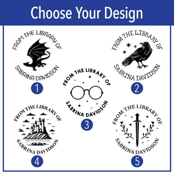 Choose from 5 book embosser designs
