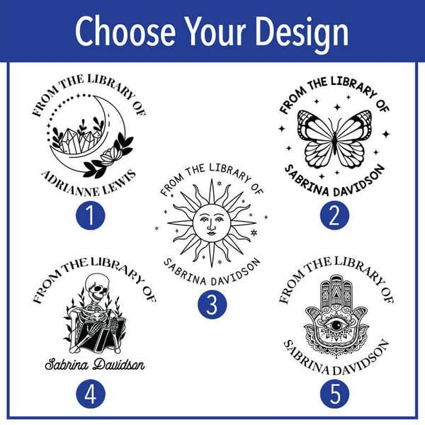 Choose from 5 book embosser designs