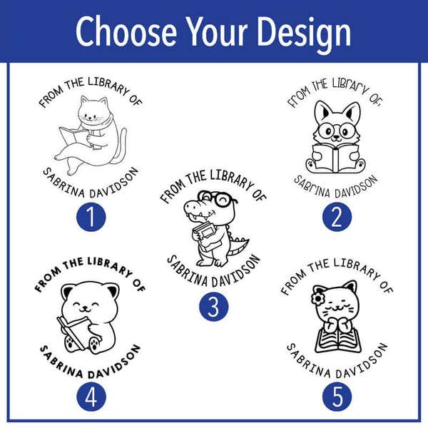 Choose from 5 book embosser designs