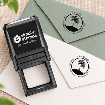 Nautical Palm Trees Round Address Stamp - alternate view