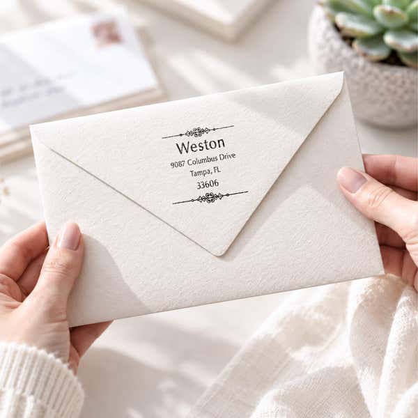 Weston Vintage Address Stamp Imprint Example on an envelope
