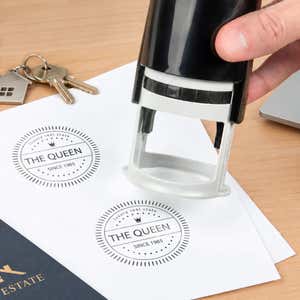 Medium Round Self in use, with a stamped logo impression on packaging
