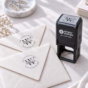 Examples of the Letter Script Name Return Address Stamp used on envelopes
