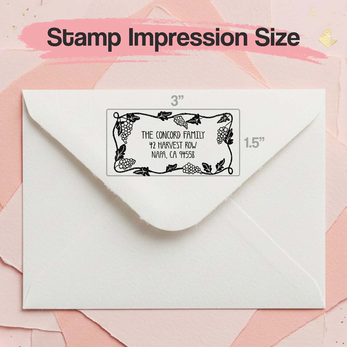 Grapevine Return Address Stamp – impression size guide