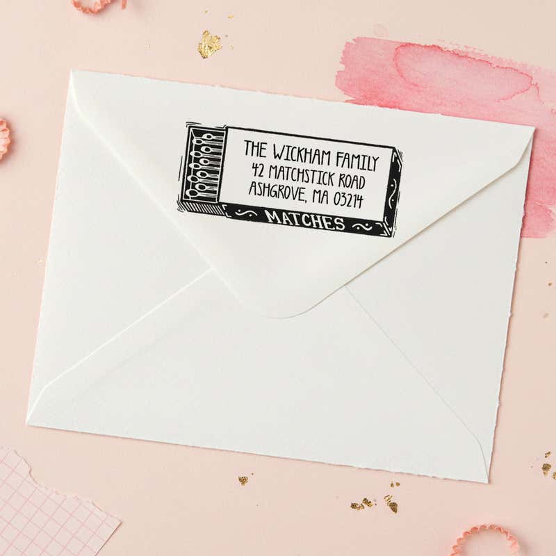 Matchbox Return Address Stamp – stamped impression lifestyle photo