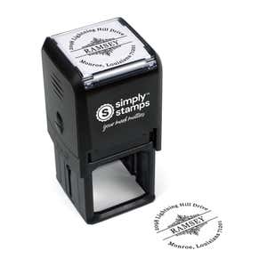 Top angle view of the Ramsey Vintage Deco Address Stamp with its impression