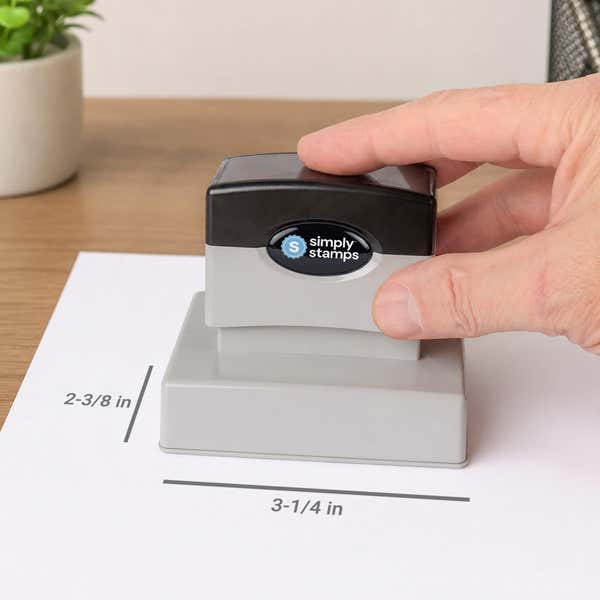 Diagram showing the impression area dimensions of the Medium Custom Logo Stamp, 2-3/8" x 3-1/4"