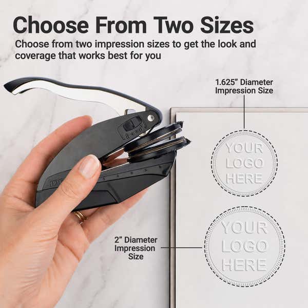 Diagram showing the impression dimensions of the Seal Logo Embosser