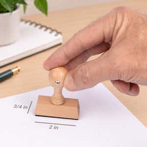 Diagram showing the impression area dimensions of the Custom Small Rectangle Logo Hand Stamp