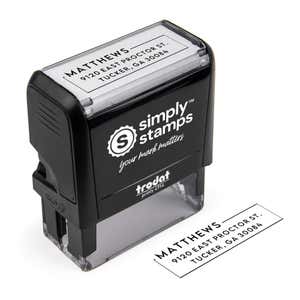 Top angle view of the Urban Custom Address Stamp with its impression