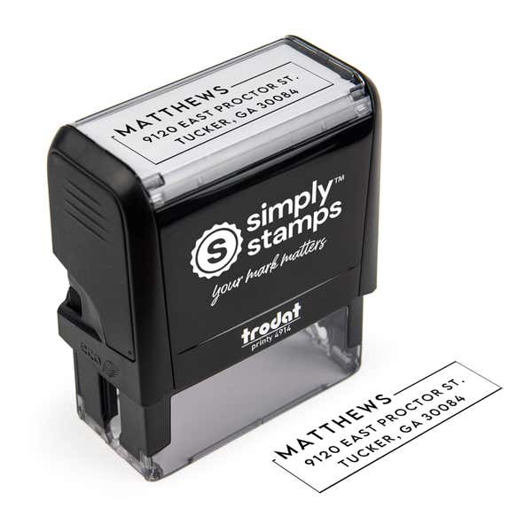 Top angle view of the Urban Custom Address Stamp with its impression