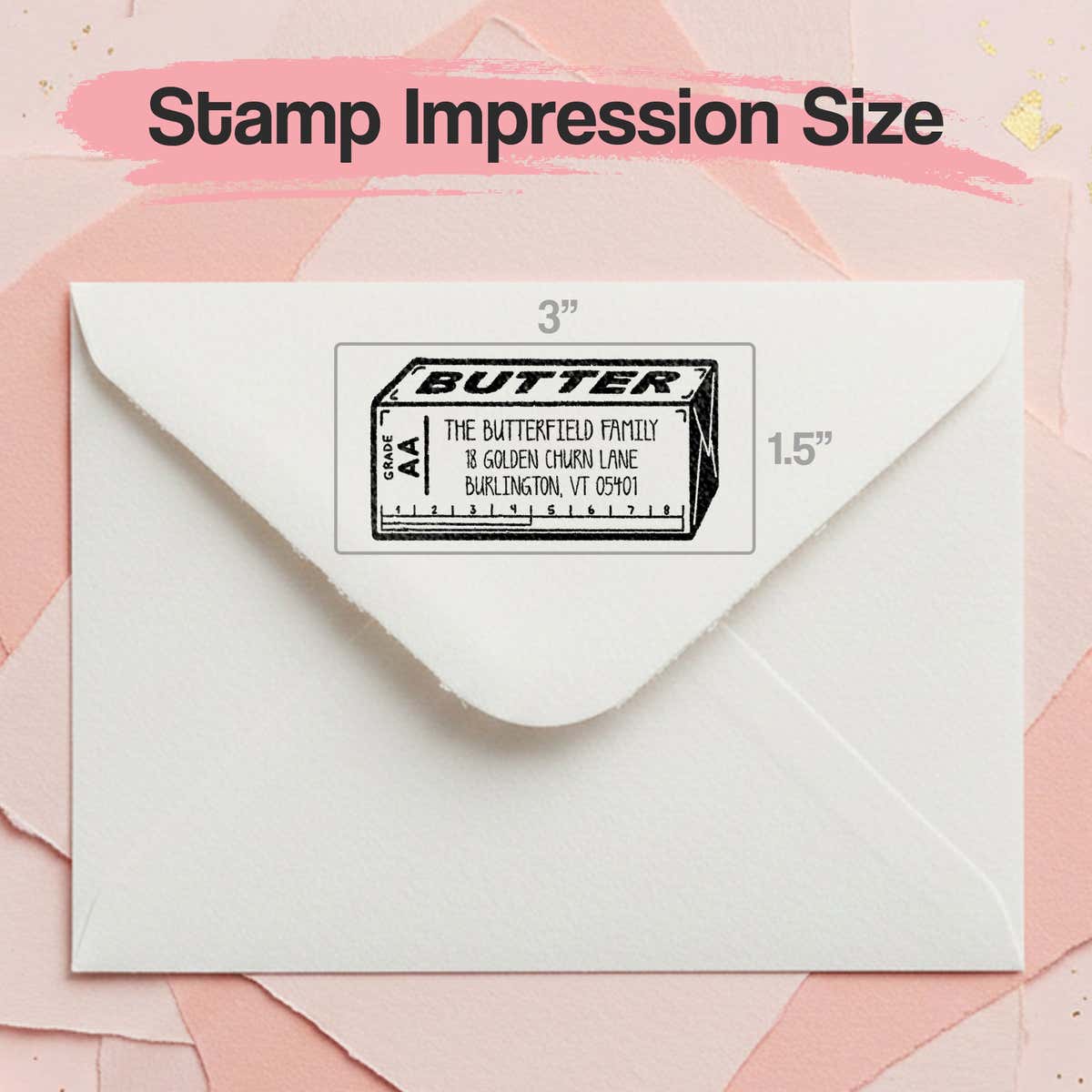 Stick of Butter Return Address Stamp – impression size guide