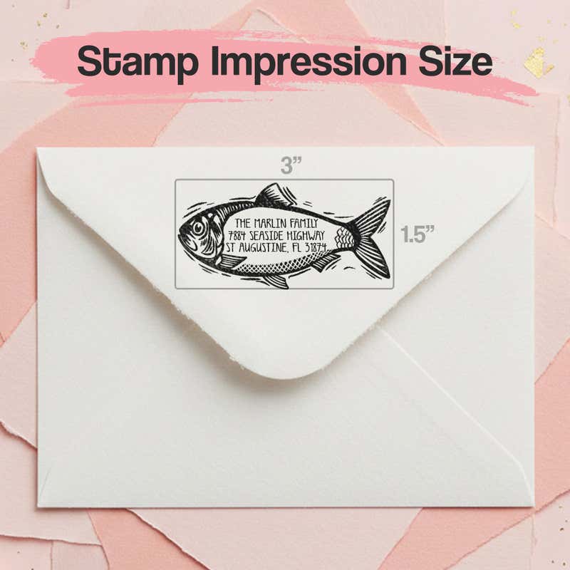Coastal Fish Return Address Stamp – impression size guide