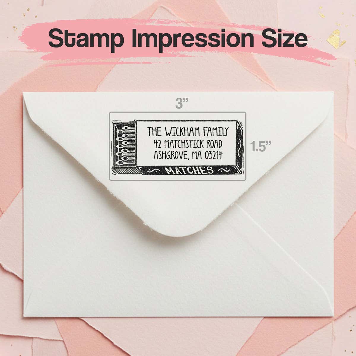 Matchbox Return Address Stamp – impression size guide
