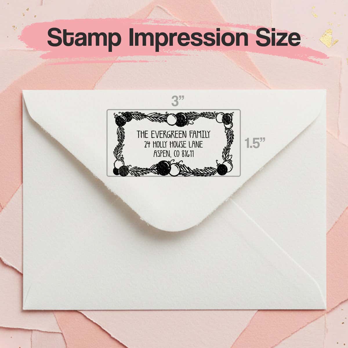 Ornament Garland Return Address Stamp – impression size guide