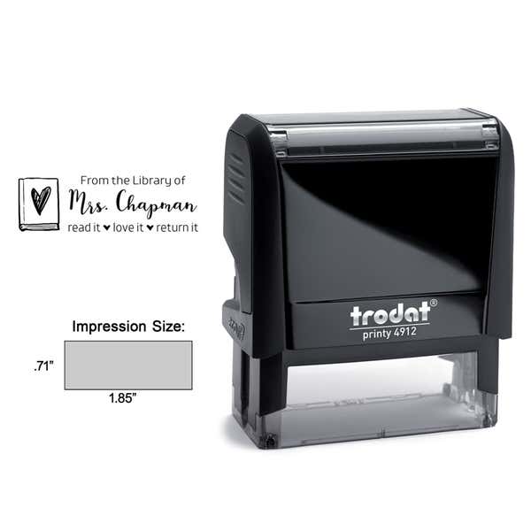 The Teacher Library Stamp is available with the Trodat Printy 4912 self-inking stamp body