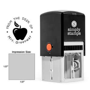The Bold Apple From the Desk of Teacher Stamp comes with the Trodat Self-Inking 4924 stamp body
