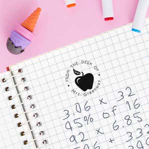 Example of the Bold Apple From The Desk Of Teacher Stamp on looseleaf paper