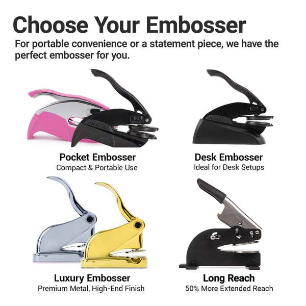Comparison of the stamp types available for the Seal Logo Embosser