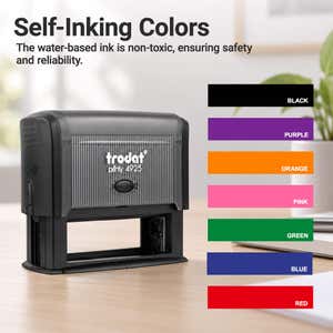 Chart of available self-inking ink colors for the Custom Large Rectangle Logo Stamp