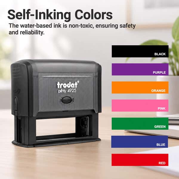 Chart of available self-inking ink colors for the Custom Large Rectangle Logo Stamp