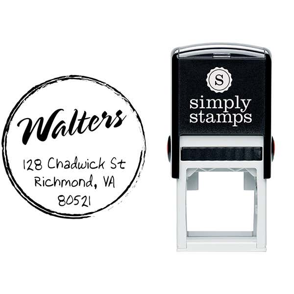 Ash Script Round Return Address Stamp Body and Design