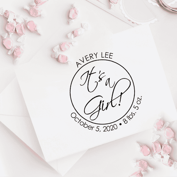 It's A Girl New Baby Stamp Imprint Example