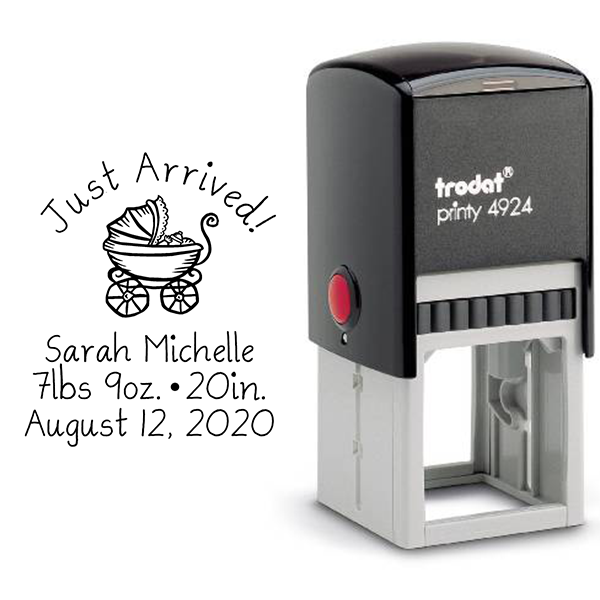 Just Arrived Baby Announcement Rubber Stamp Body and Design