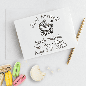 Just Arrived Baby Announcement Rubber Stamp Imprint Example
